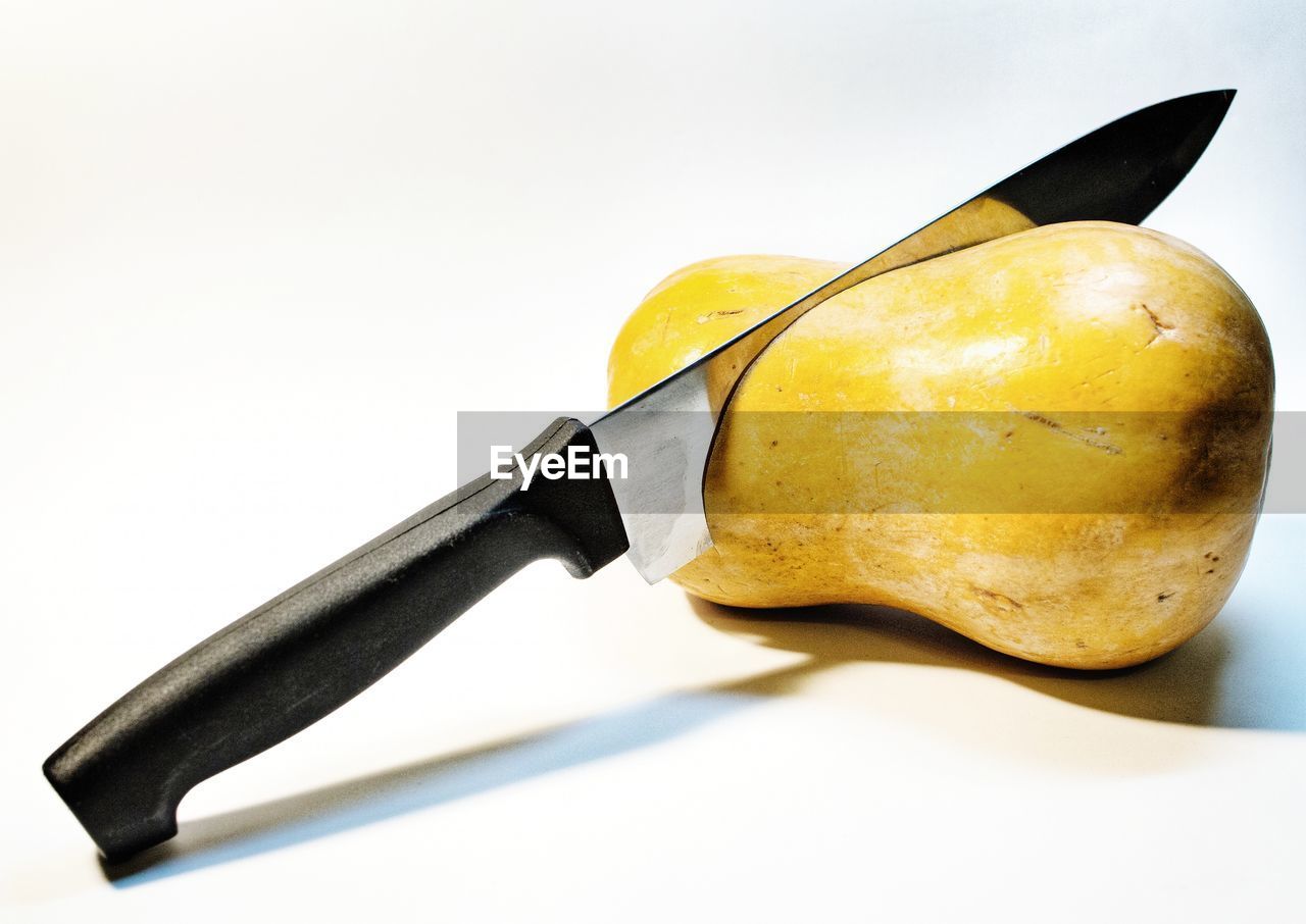 Close-up of lemon slice against white background