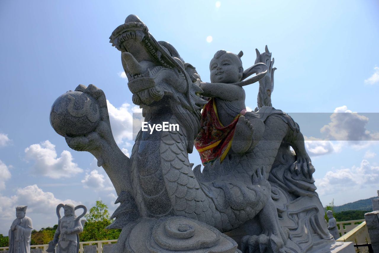 Low angle view of statue against sky