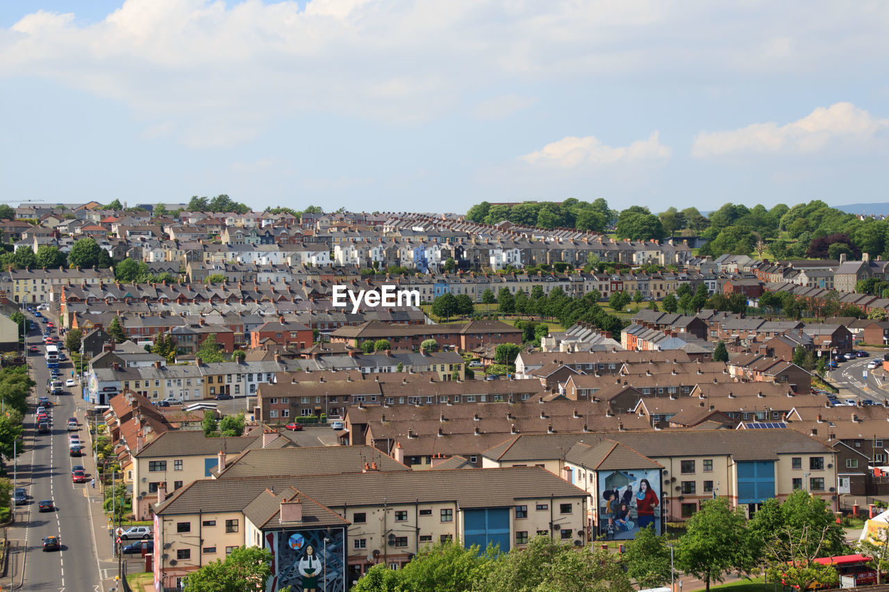 High angle view of townscape against sky