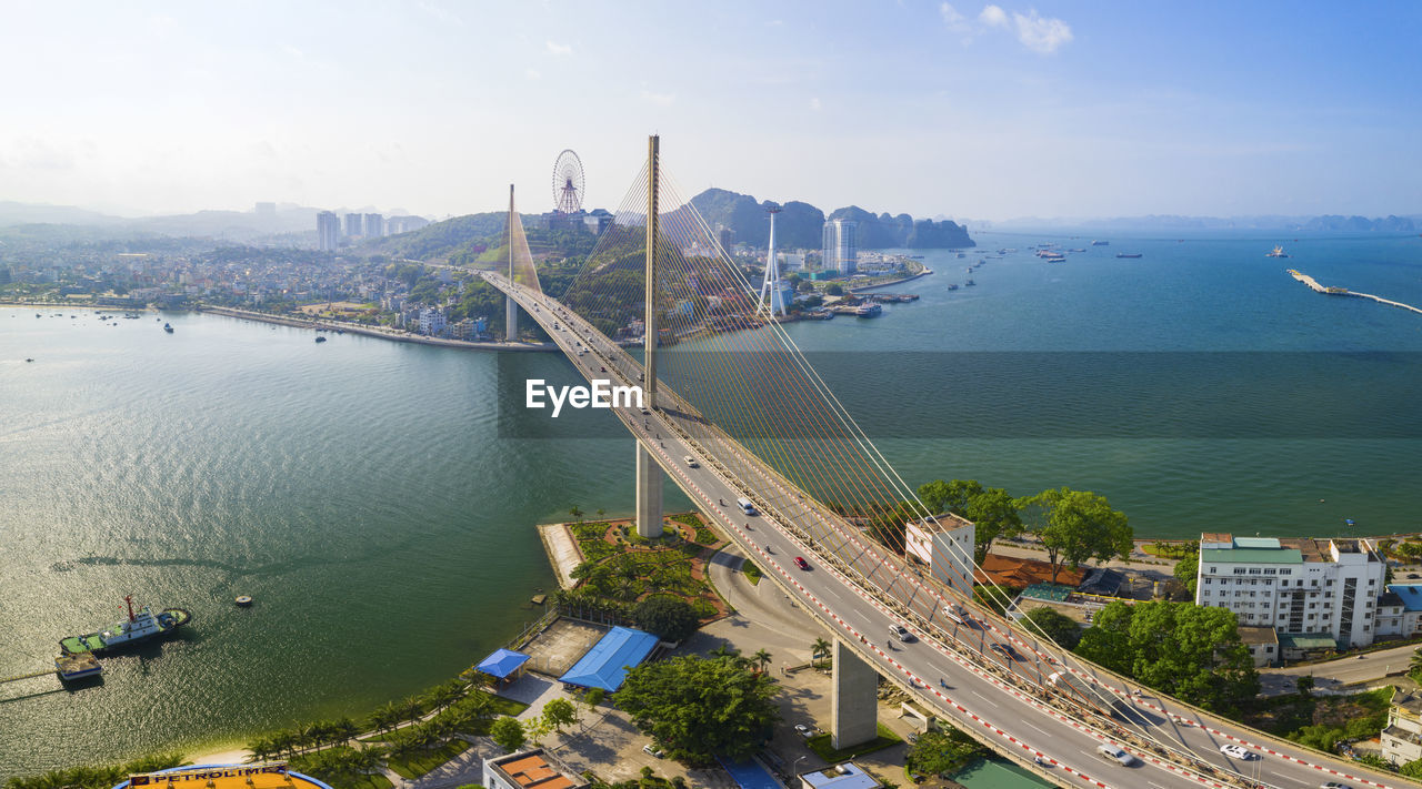 High angle view of bridge over sea