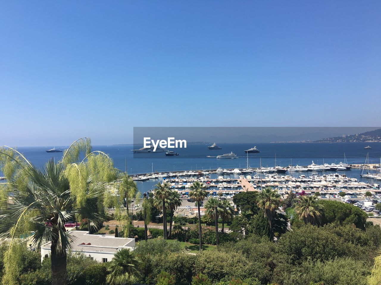 High angle view of sea against clear sky