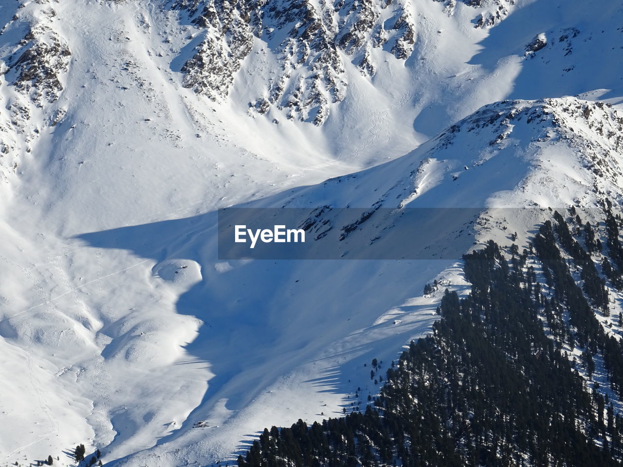 High angle view of snowcapped mountains