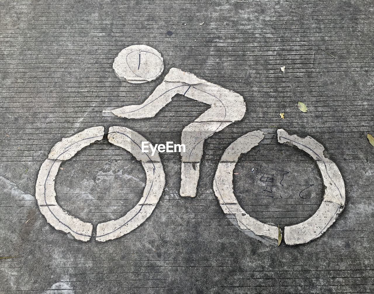 High angle view of bicycle symbol on street