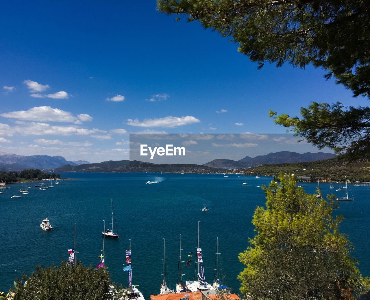 Scenic view of lake against blue sky