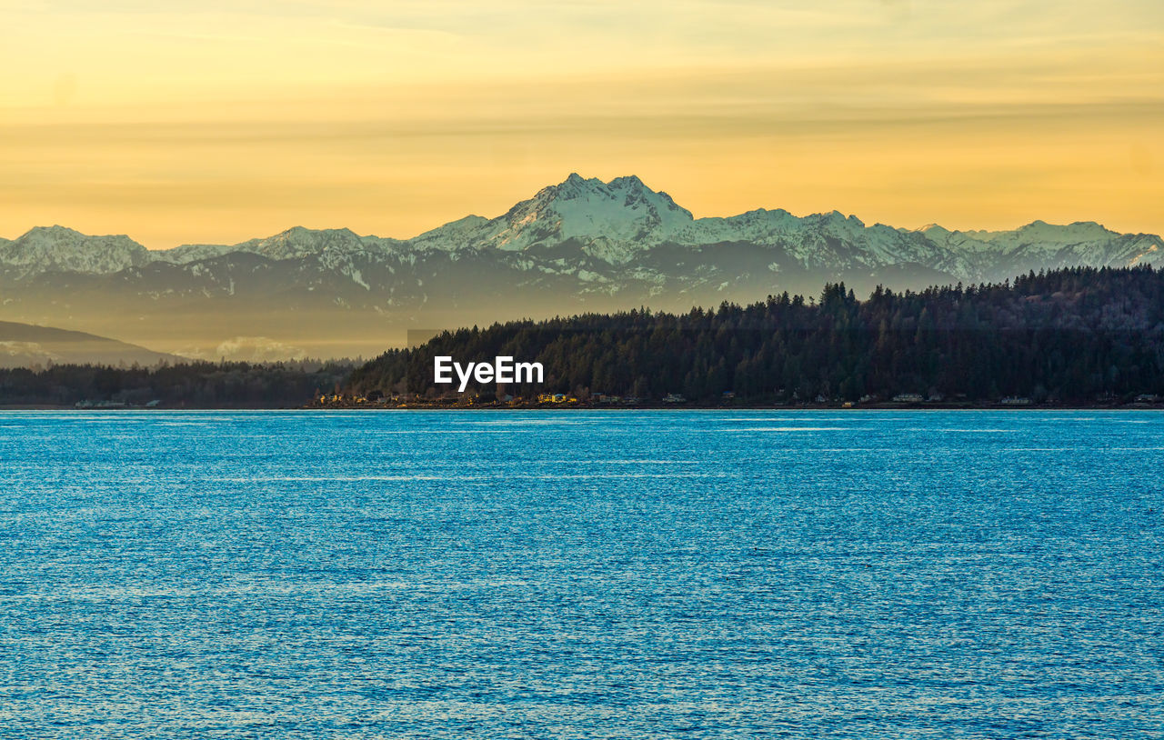 Olympic mountains sunset.