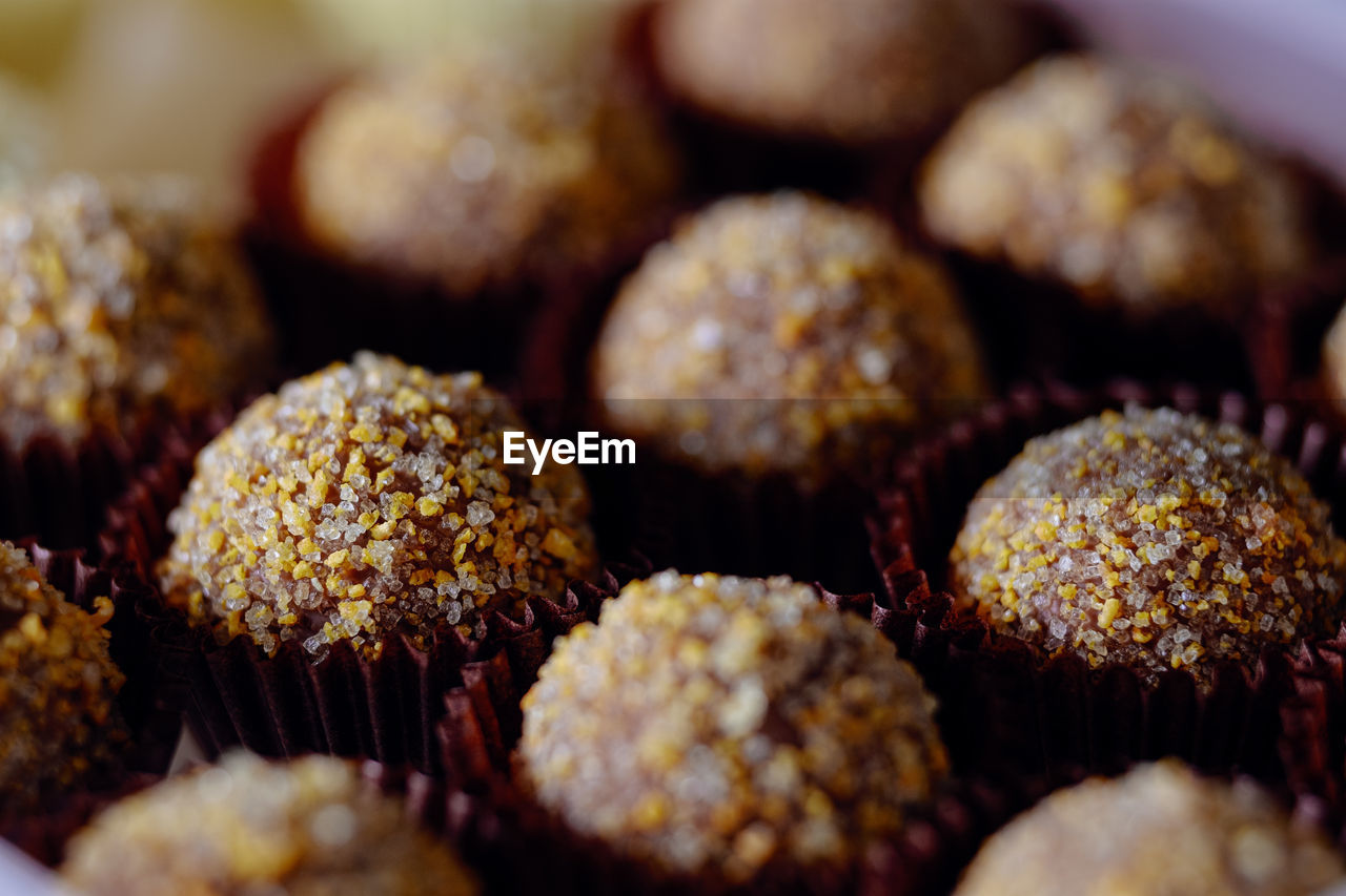 Close up of pralines with orange