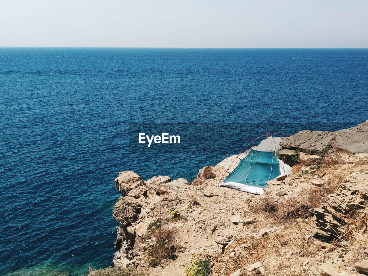 High angle view of sea against clear sky