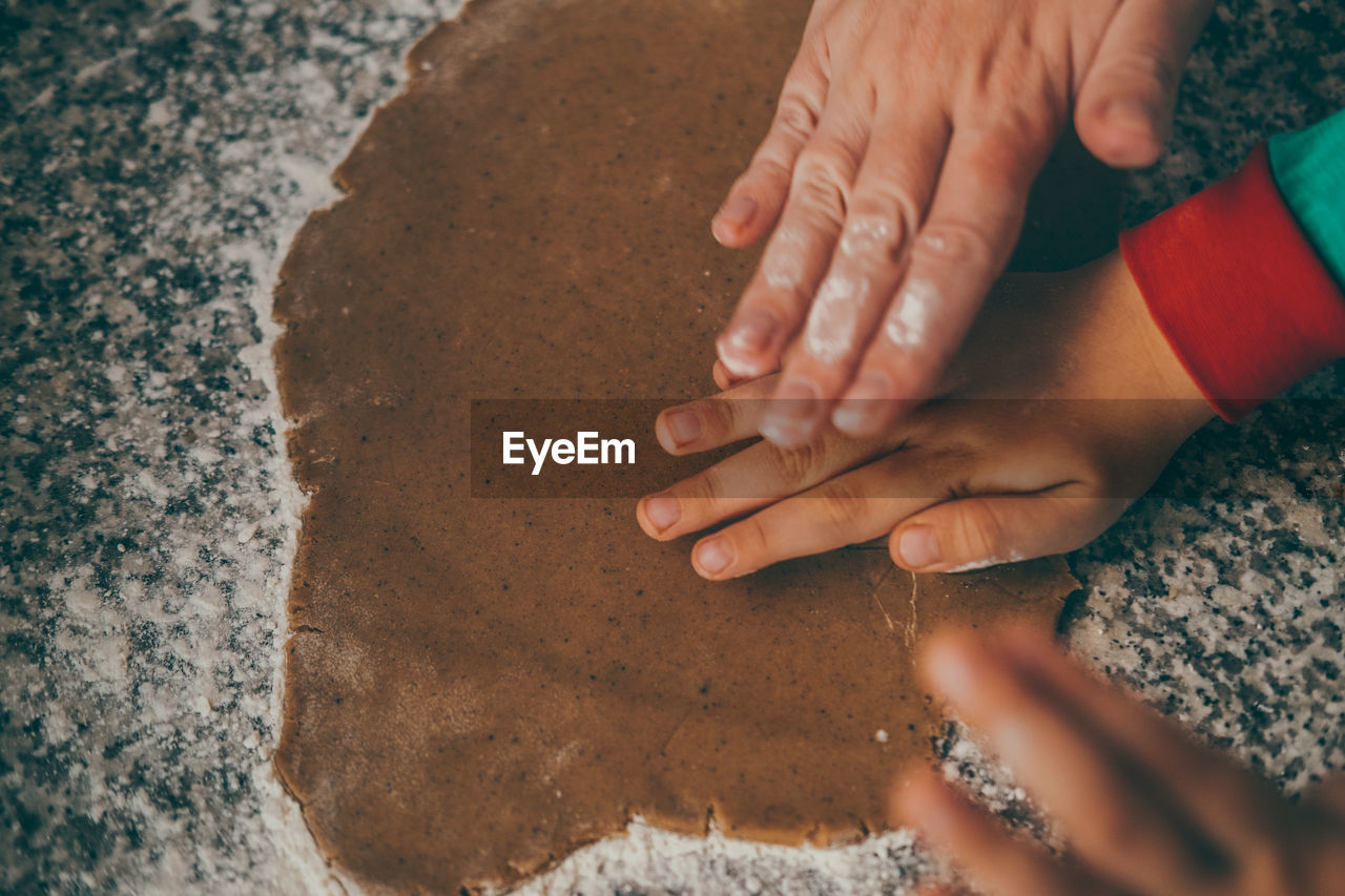 A mom and her son engage in the delightful task of preparing christmas gingerbread