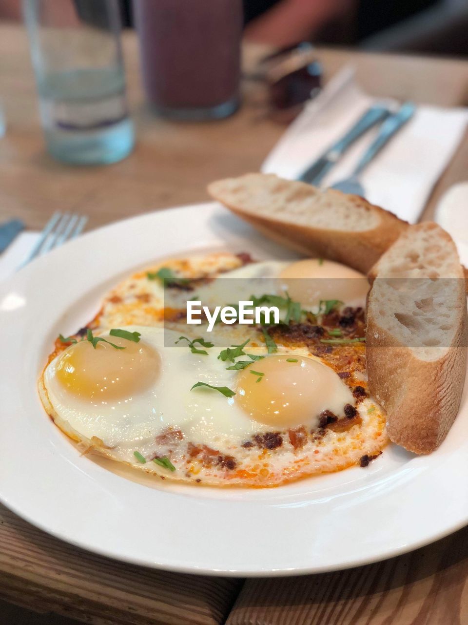 Close-up of breakfast served on table