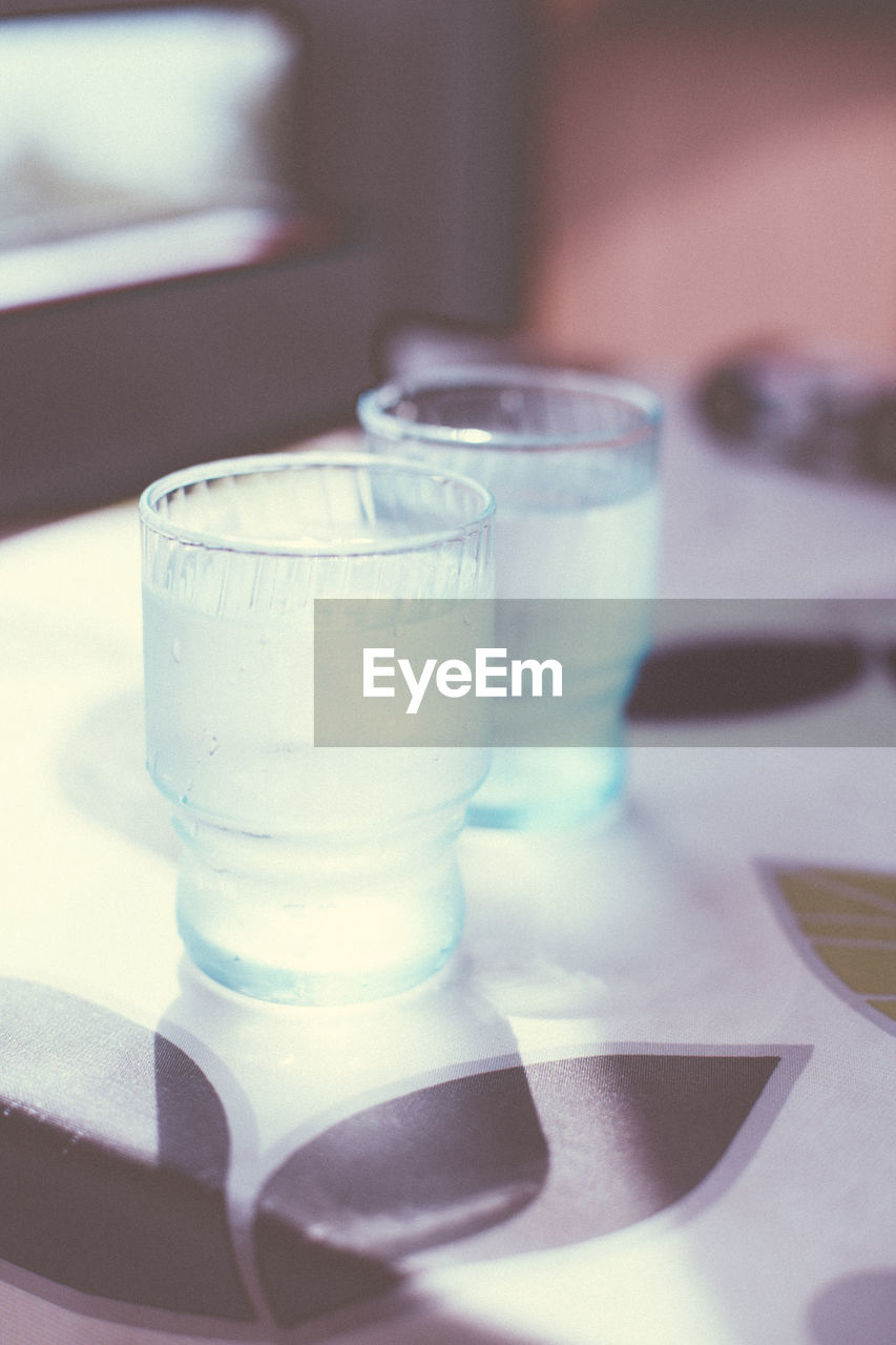 Drinking glasses on table