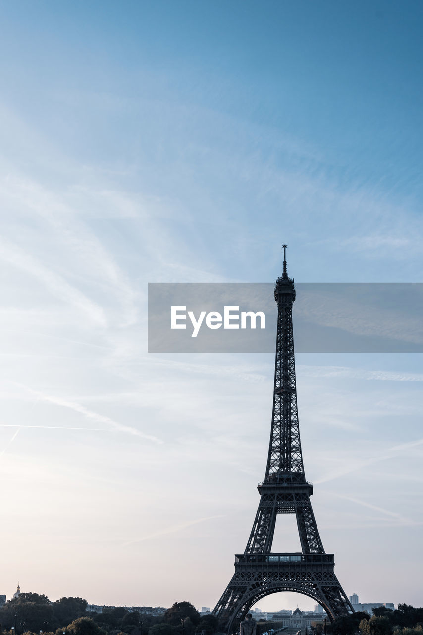 Low angle view of silhouette eiffel tower against sky during sunset