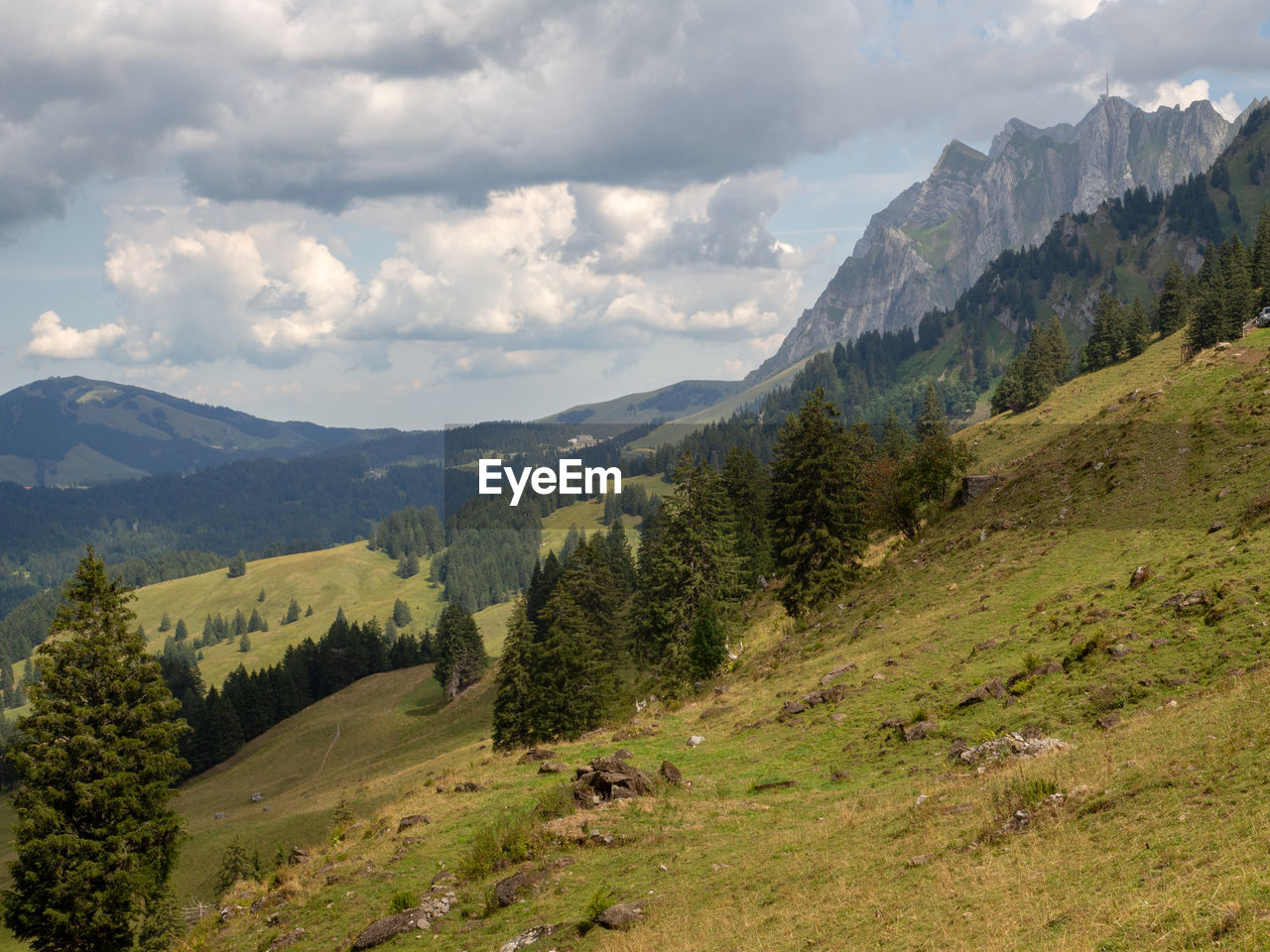 Scenic view of landscape and mountains against sky