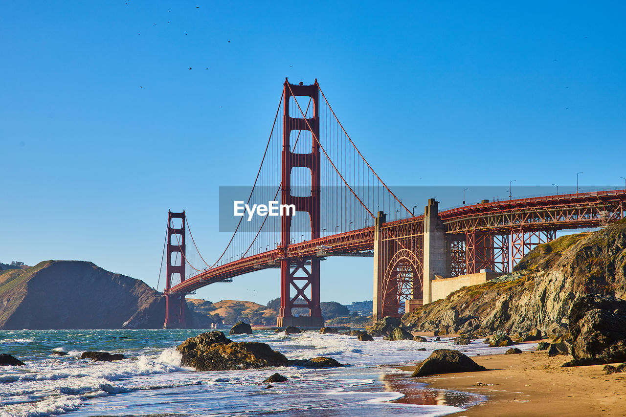 view of golden gate bridge against clear blue sky