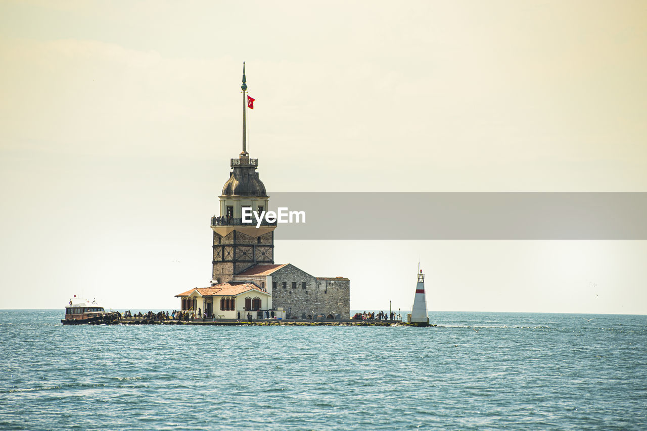 Cityscape of istanbul with maiden's tower and place for your text.