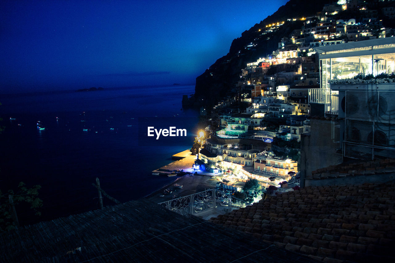 Positano by night, salerno, italy.