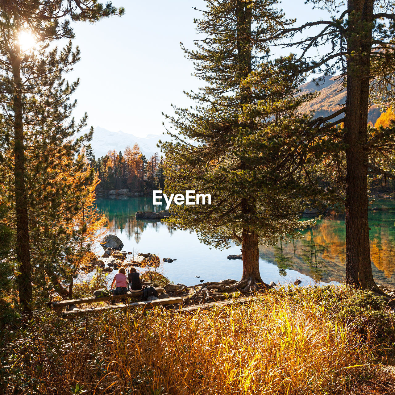 PEOPLE BY LAKE DURING AUTUMN