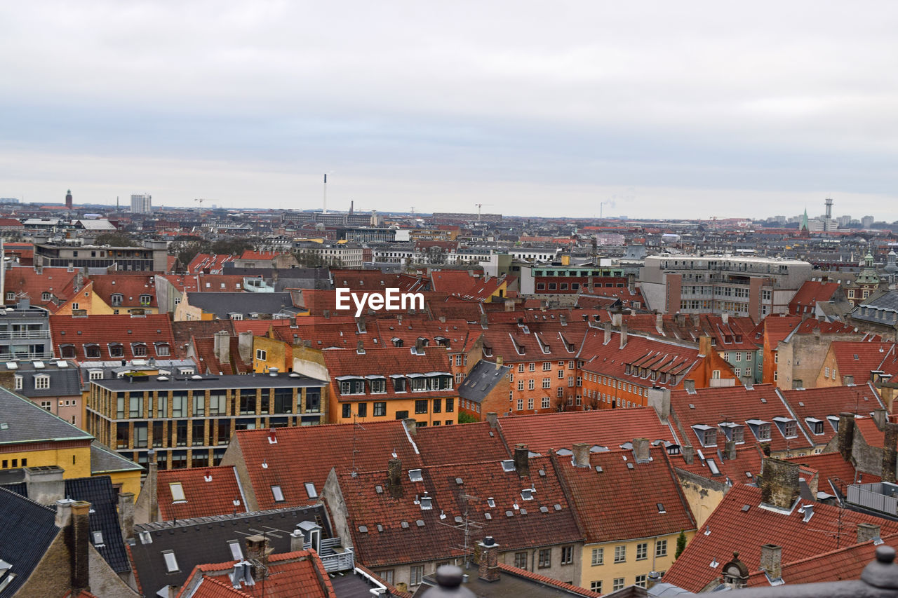 High angle view of cityscape against sky