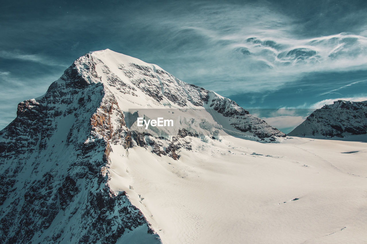 Snowy mountains in switzerland, winter landscape