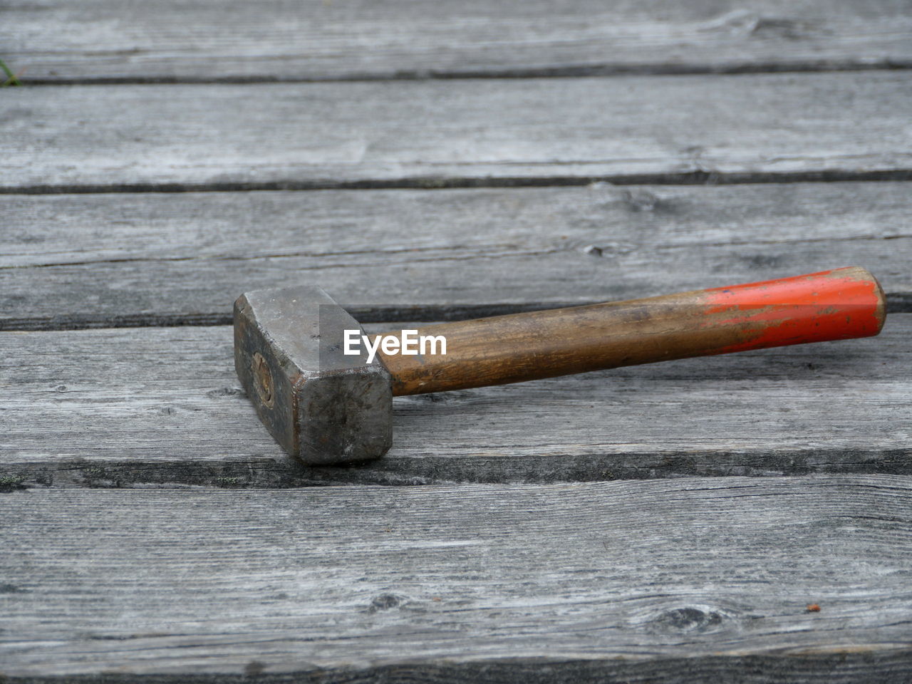 High angle view of hammer on table