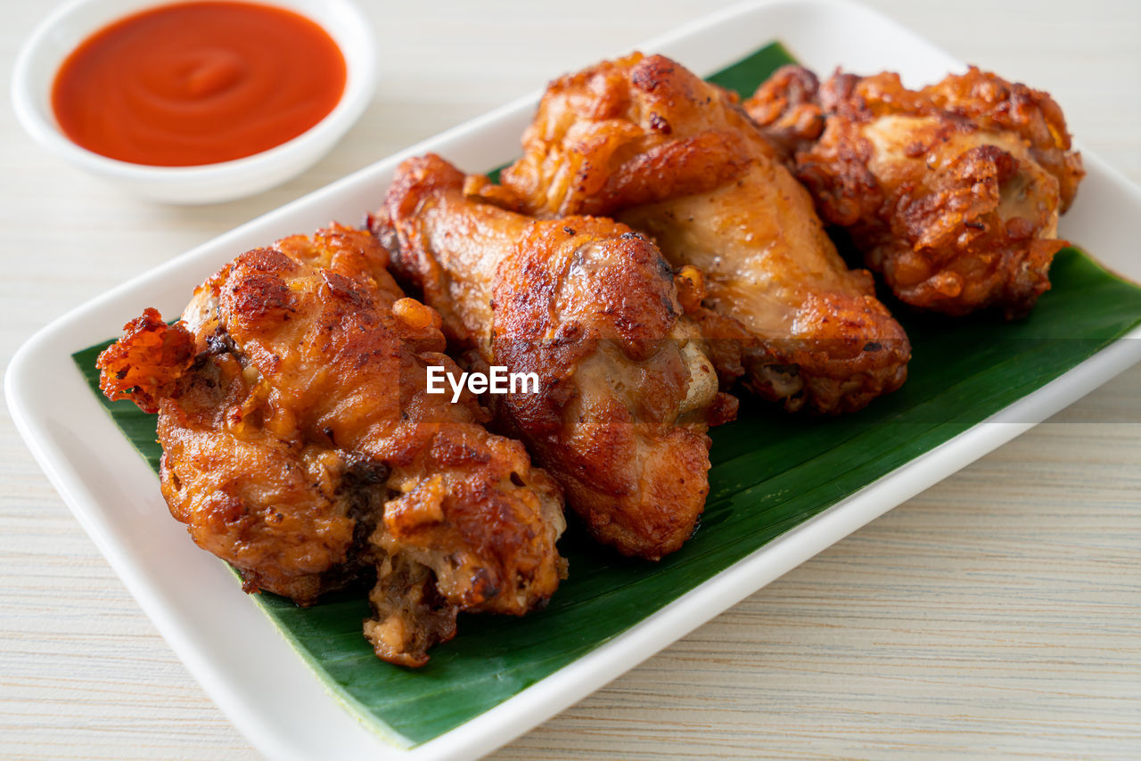 high angle view of food in plate on table