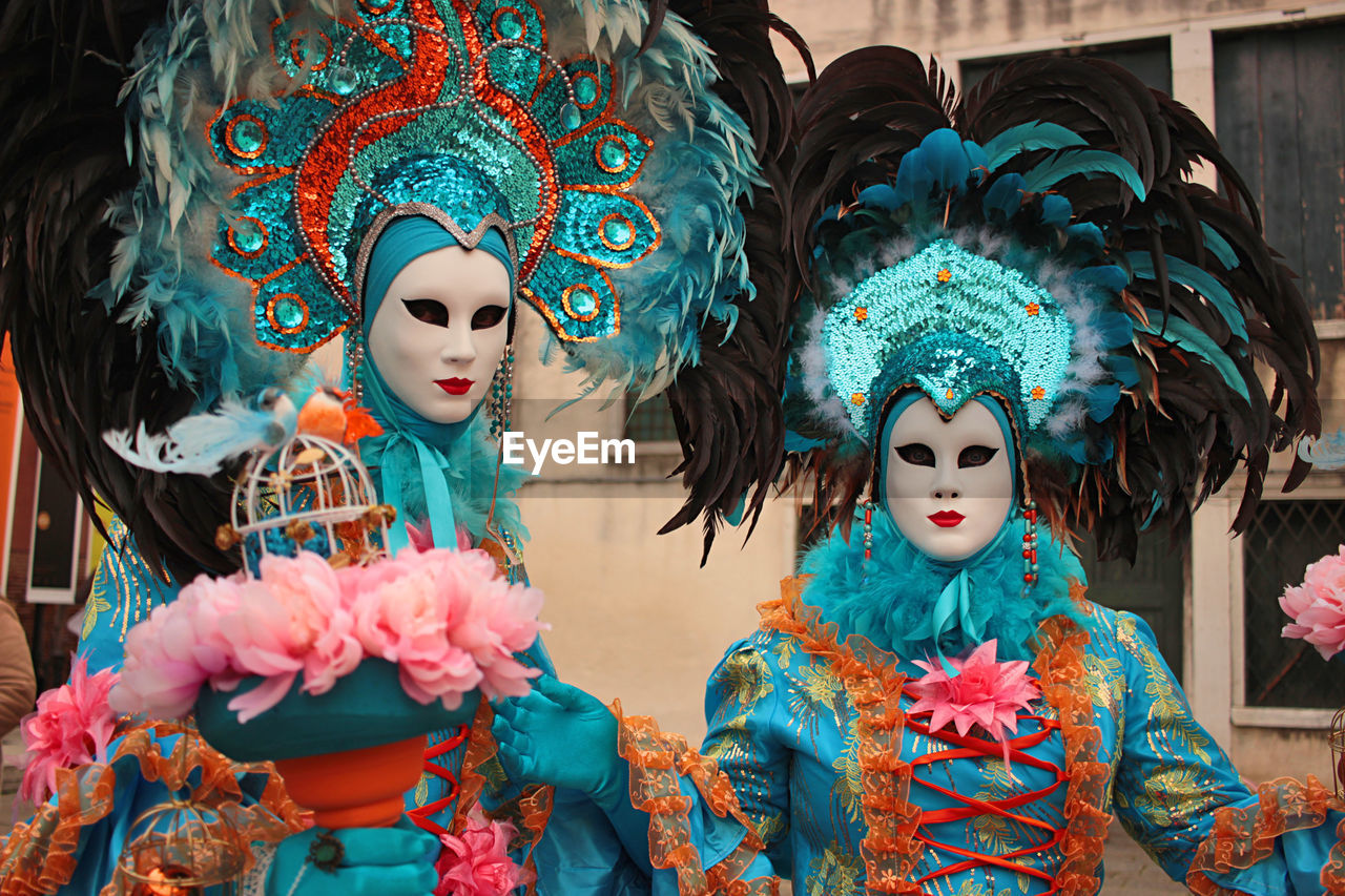 Venice carnival, italy. close-up of masks.