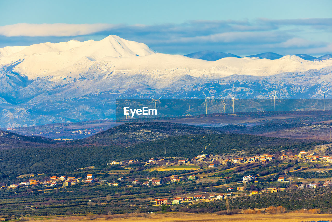 View on the velebit mountain from vransko jezero, vrana lake