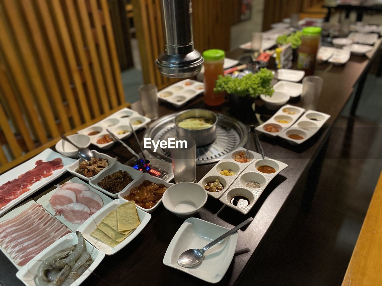meal, food and drink, food, table, high angle view, plate, healthy eating, no people, indoors, freshness, buffet, business, tableware, restaurant, wellbeing, brunch, drink, lunch