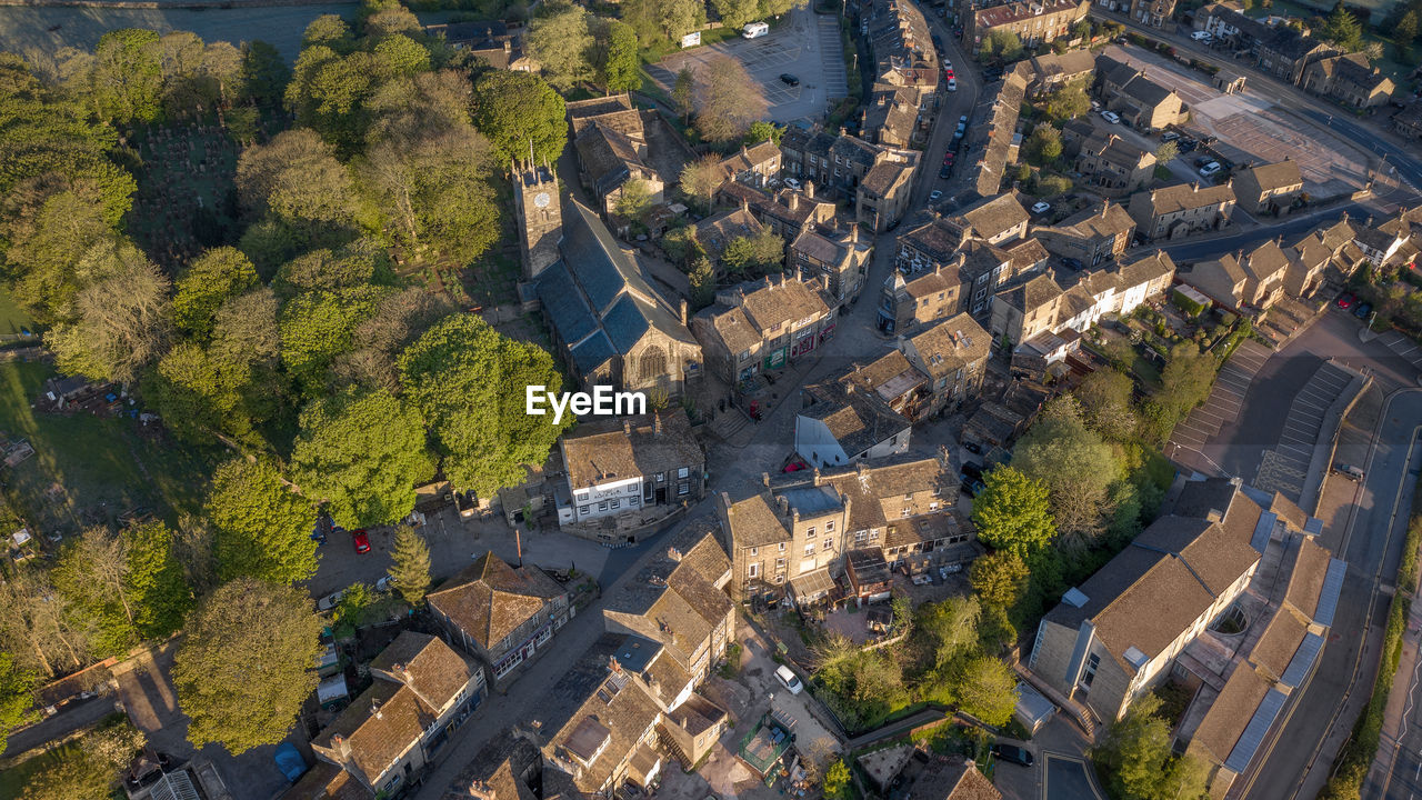 Aerial shot of haworth main street, home of the bronte sisters