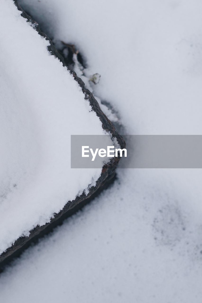 CLOSE-UP OF SNOW ON FIELD DURING WINTER