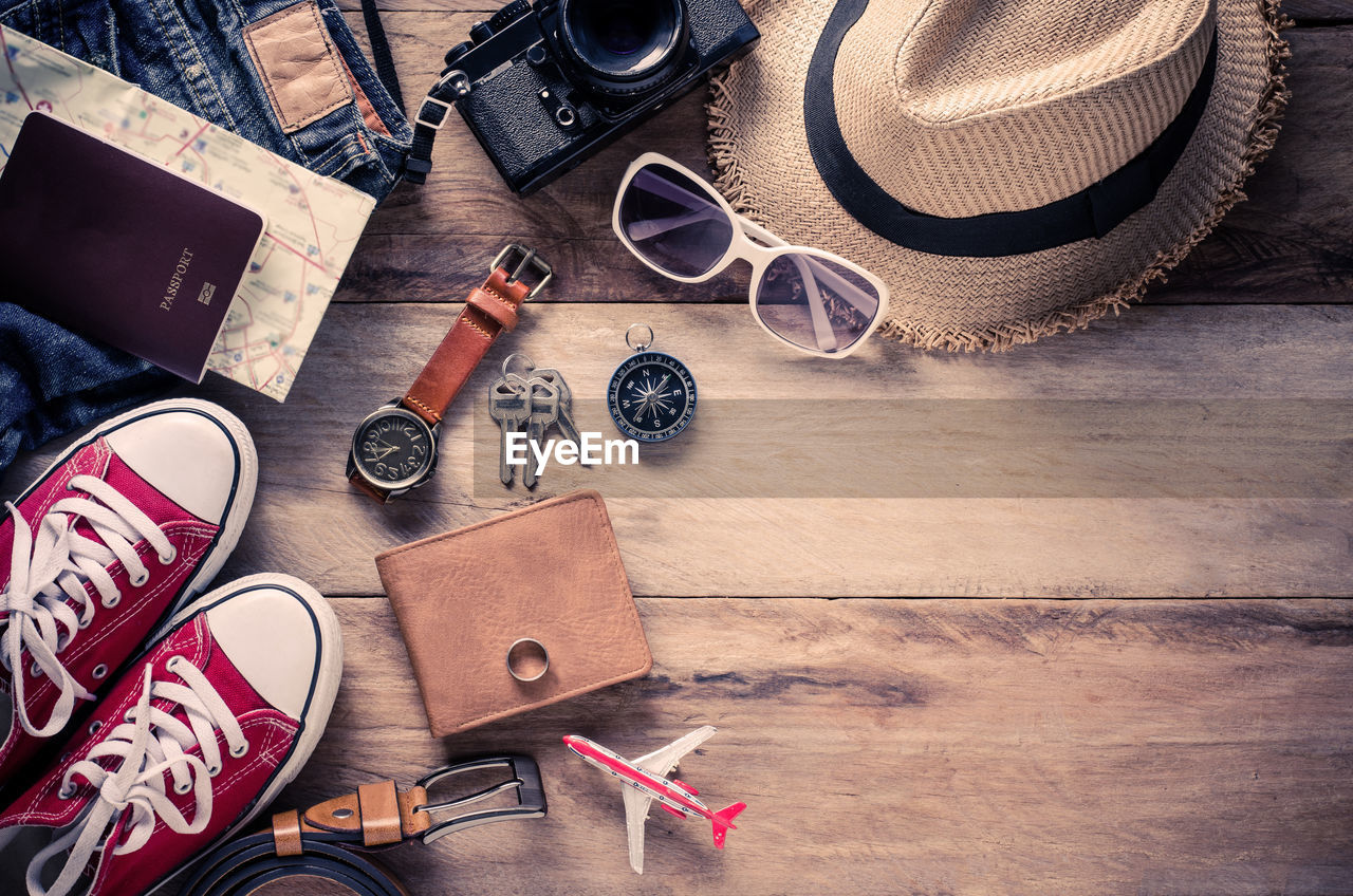 Close-up of personal accessories on table