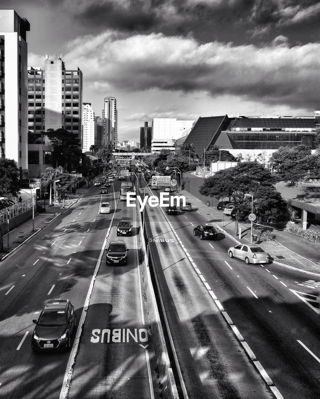 High angle view of traffic on city street