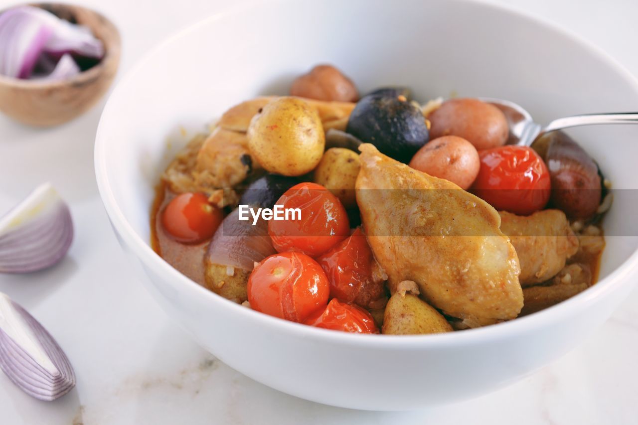 Close-up of fresh food in bowl on table