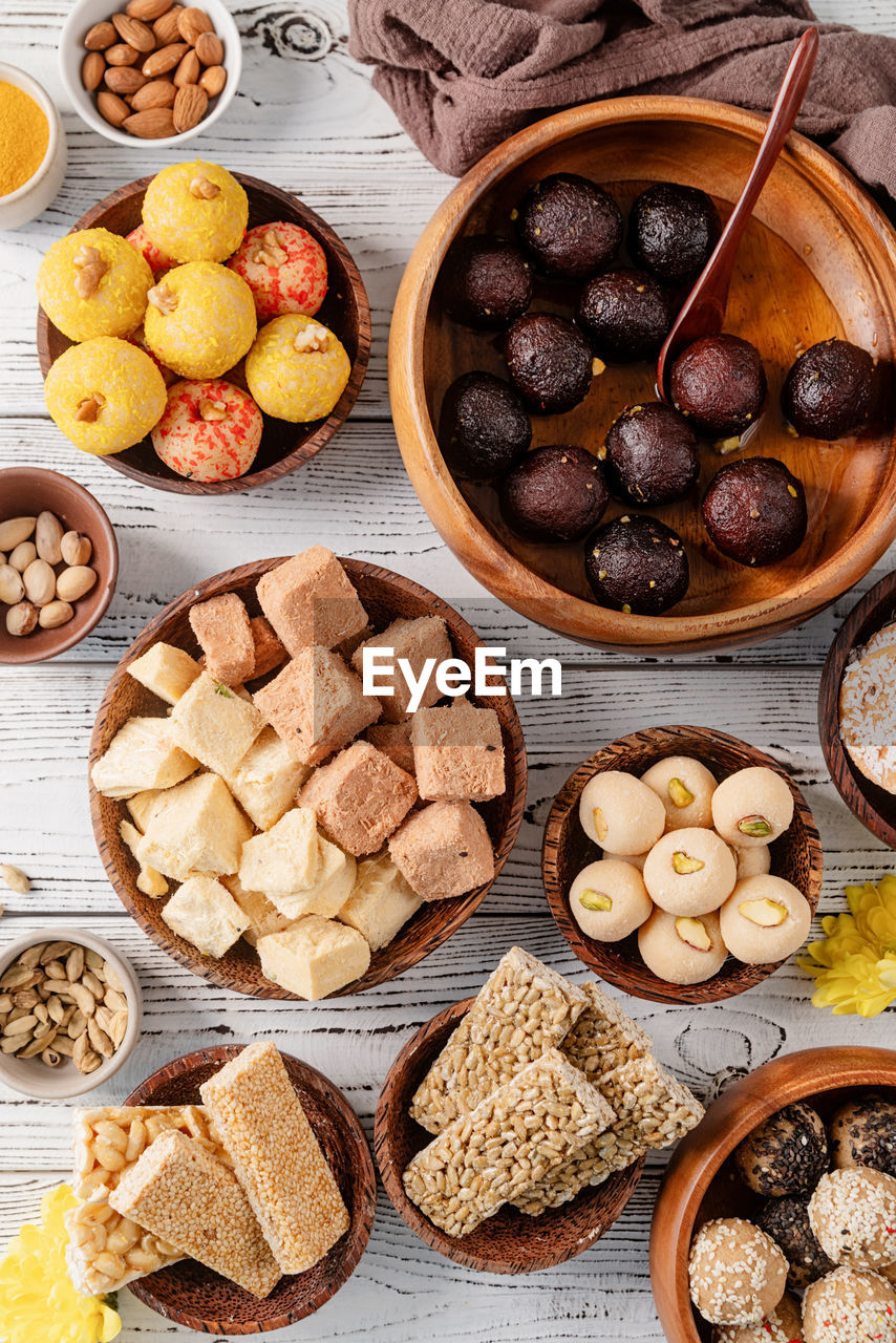 High angle view of food on table