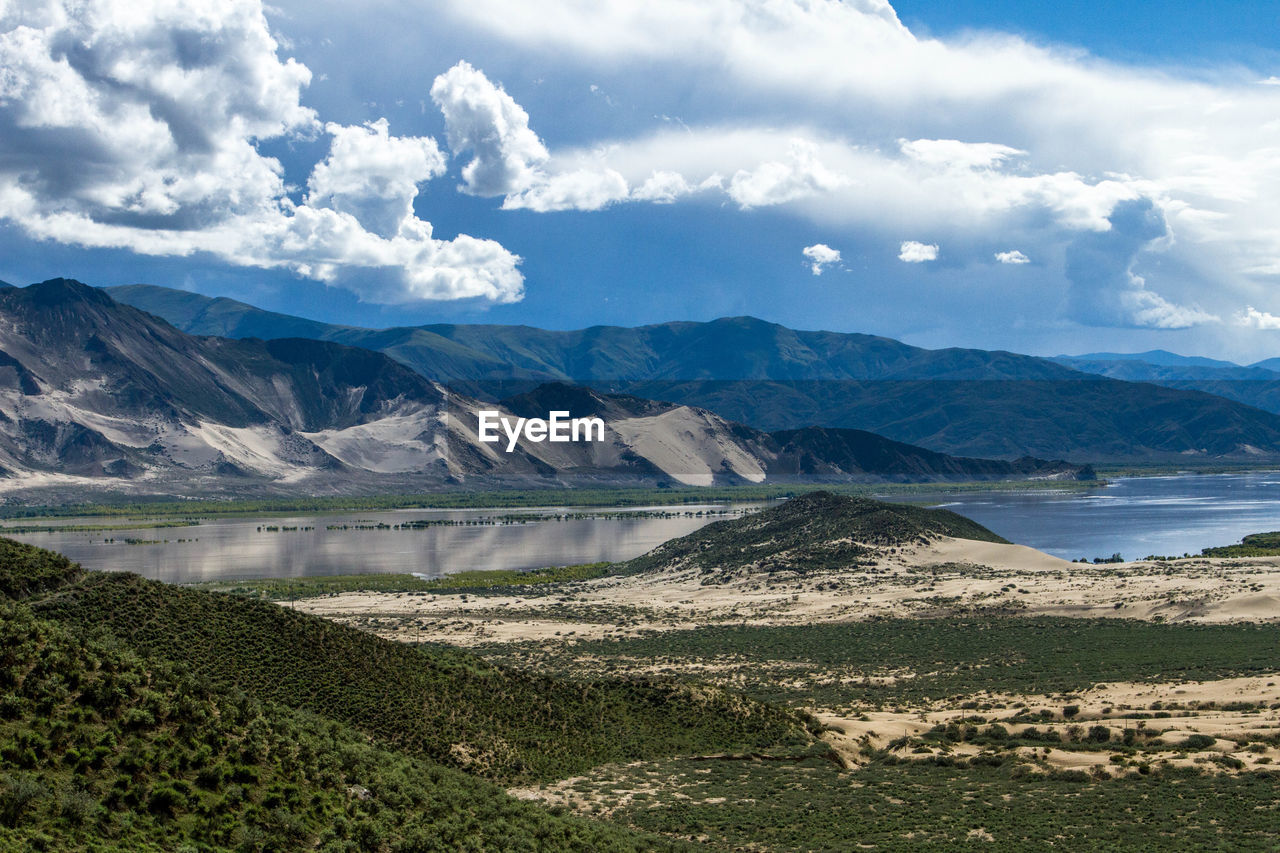 SCENIC VIEW OF LANDSCAPE BY MOUNTAINS AGAINST SKY