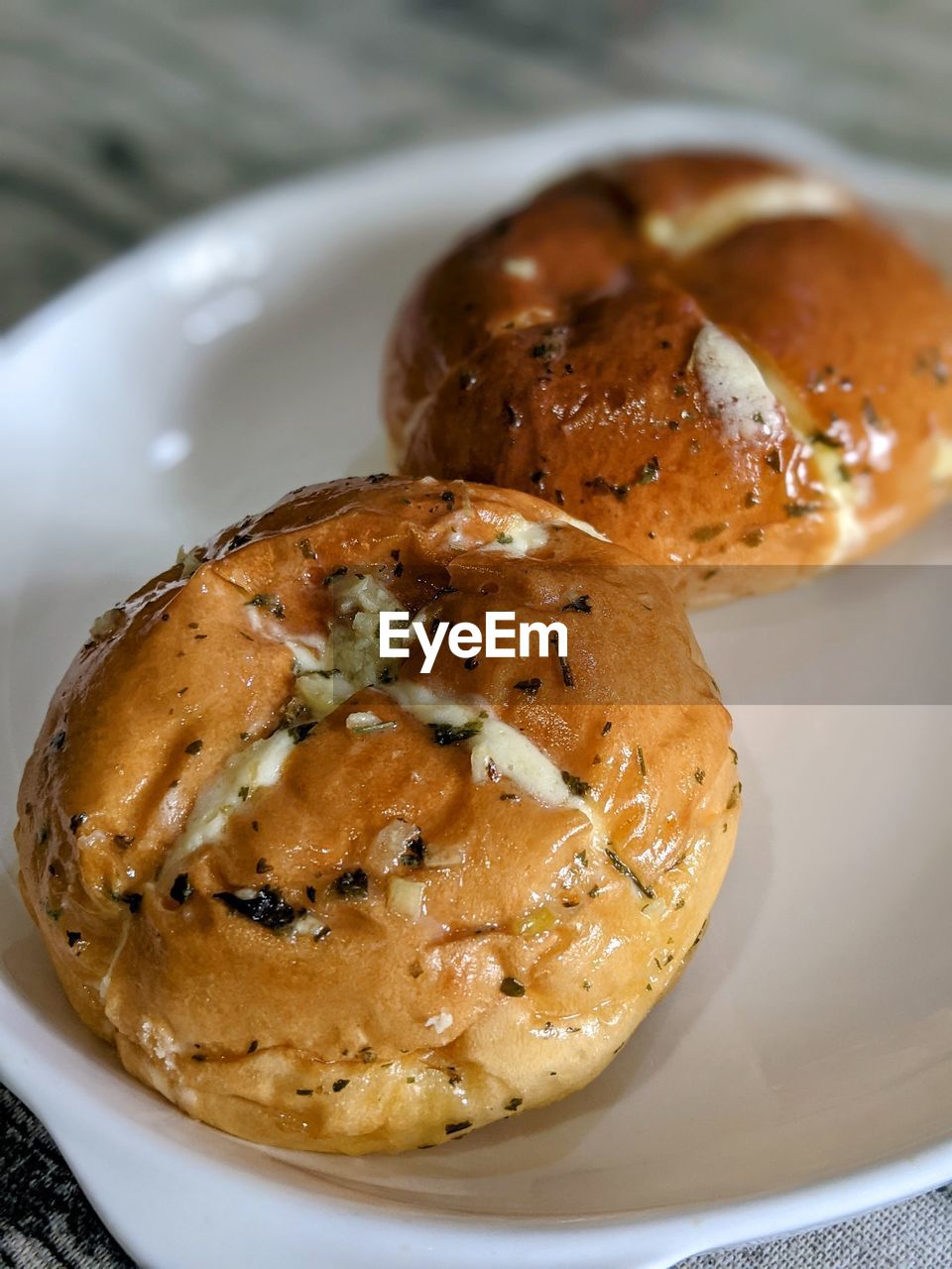 High angle view of bread in plate on table