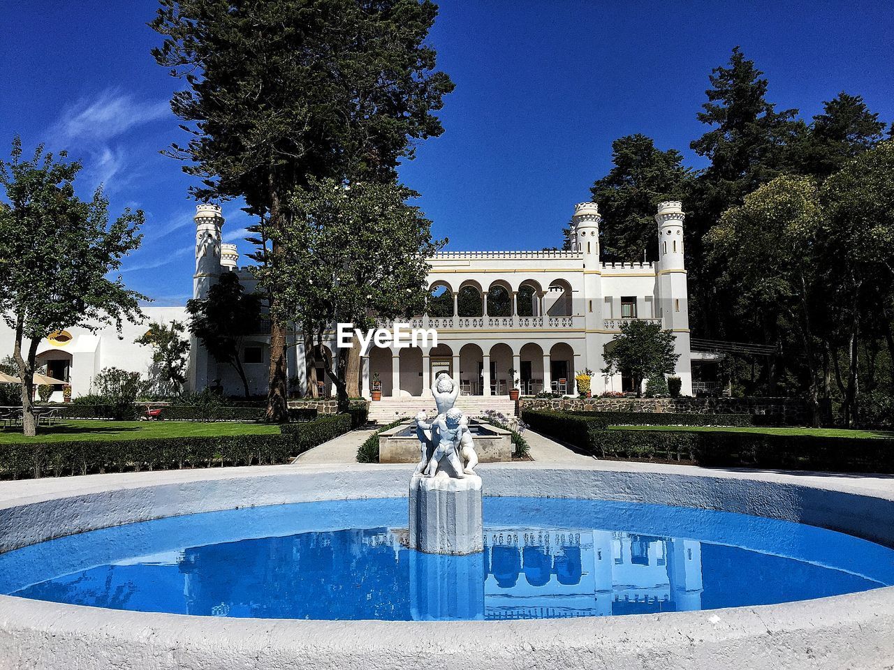 Fountain in front of building