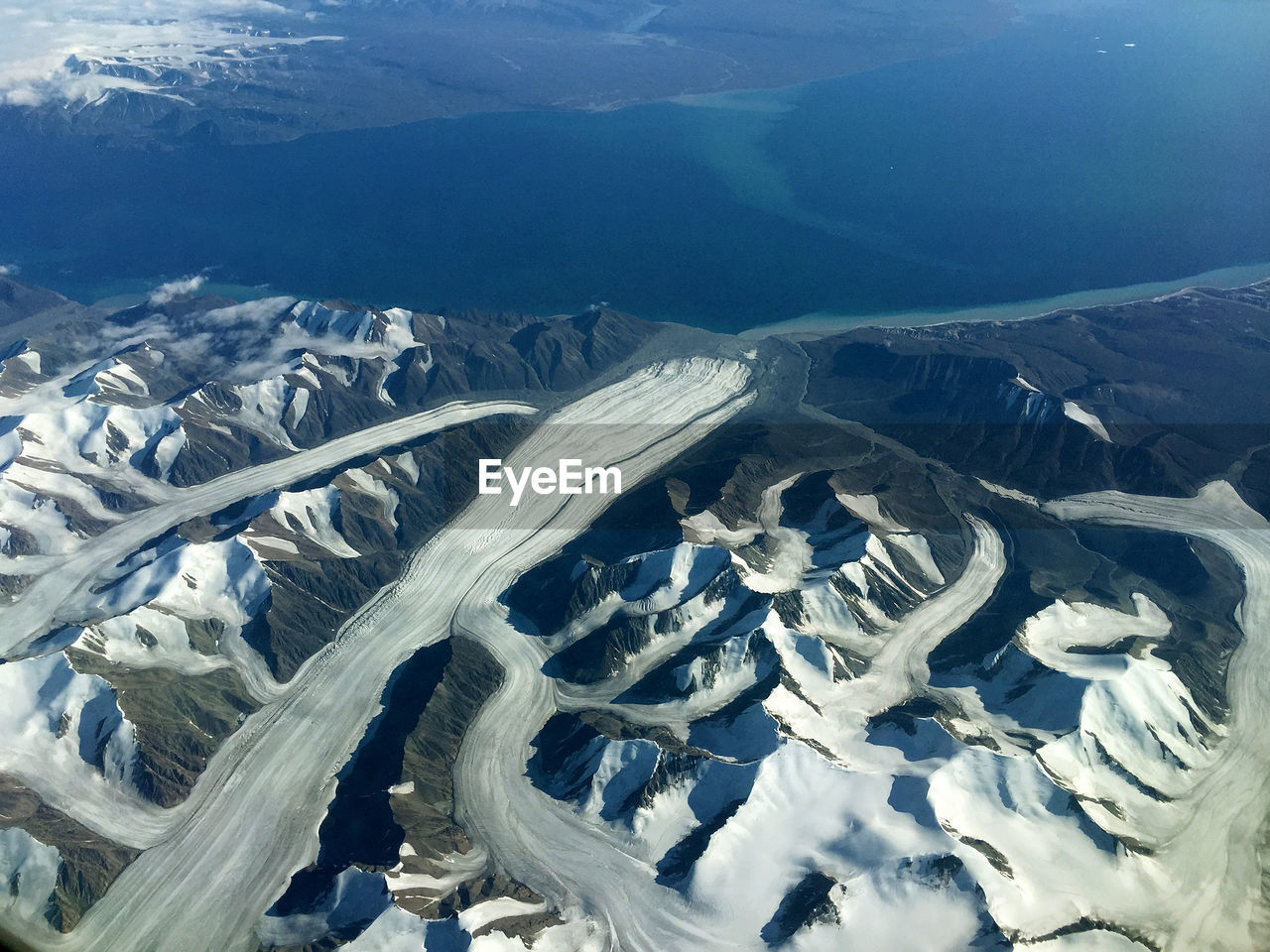 Aerial view of snowcapped mountains