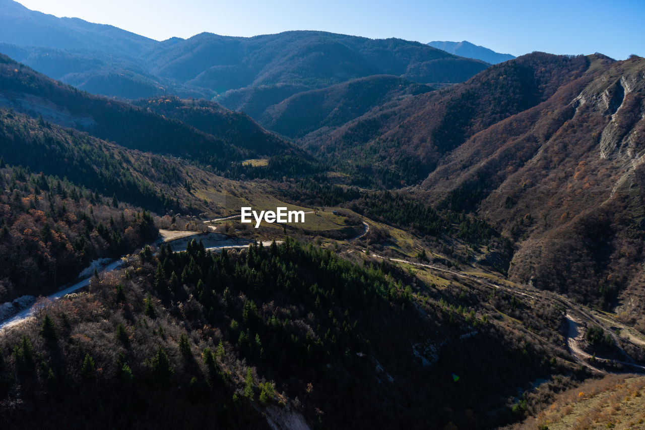 Scenic view of river amidst mountains against sky