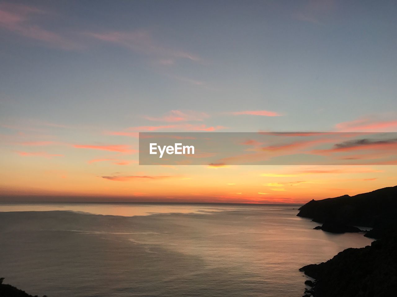 Scenic view of sea against sky at sunset