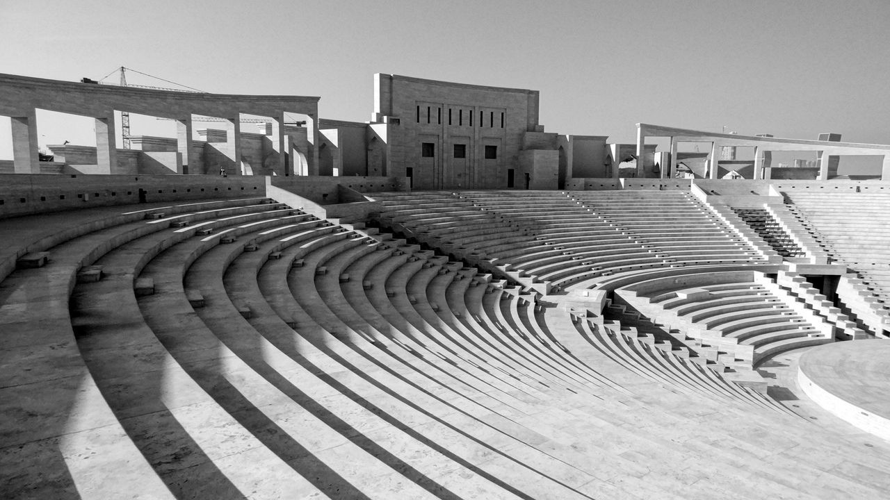 High angle view of amphitheater against clear sky