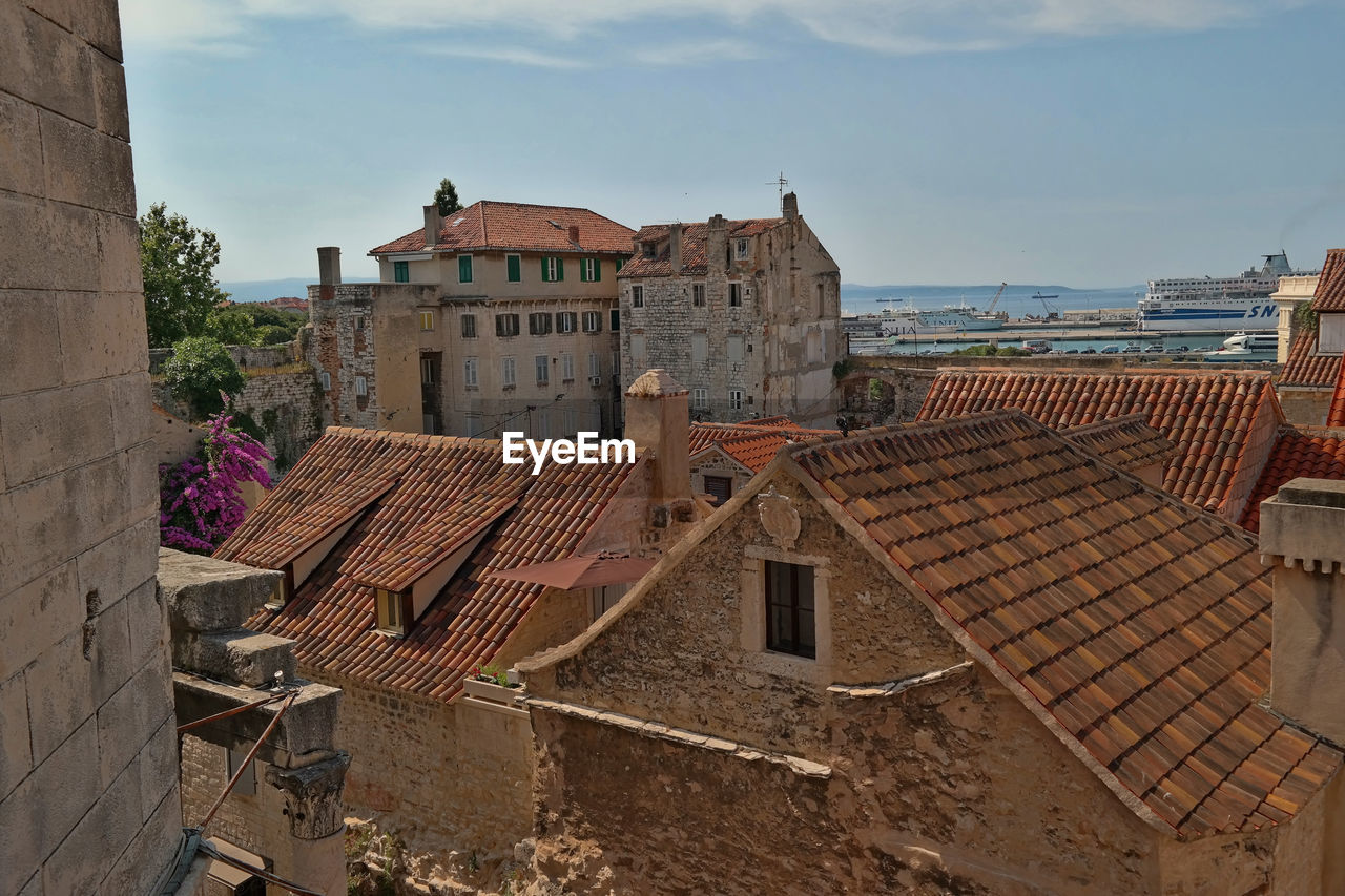 High angle view of buildings in city