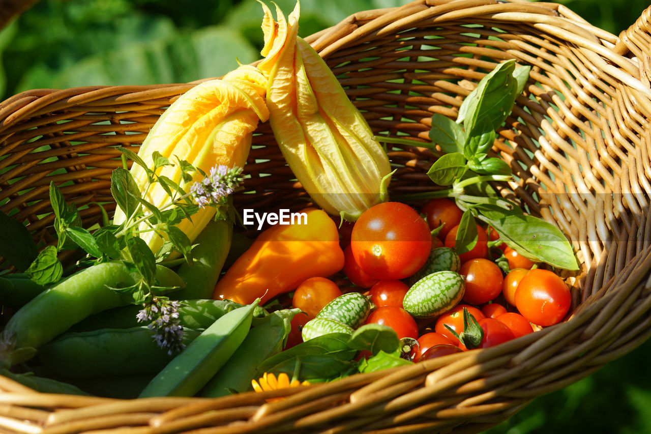 Close-up of vegetables in wicker basket