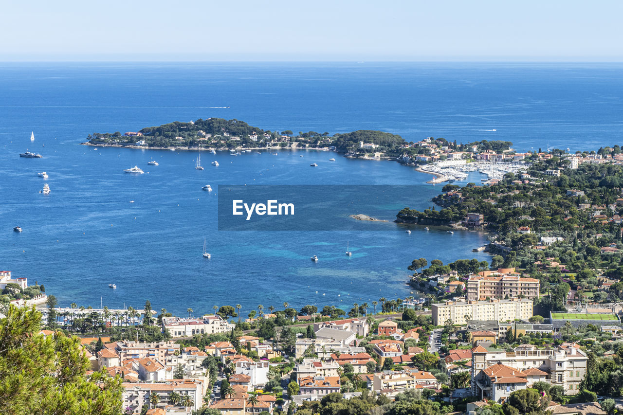 Aerial view of saint-jean-cap-ferrat with the blue sea and beautiful beaches