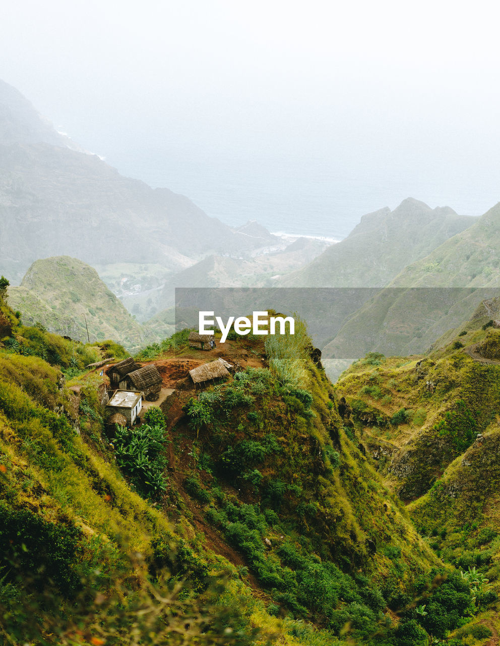 Scenic view of valley and mountains