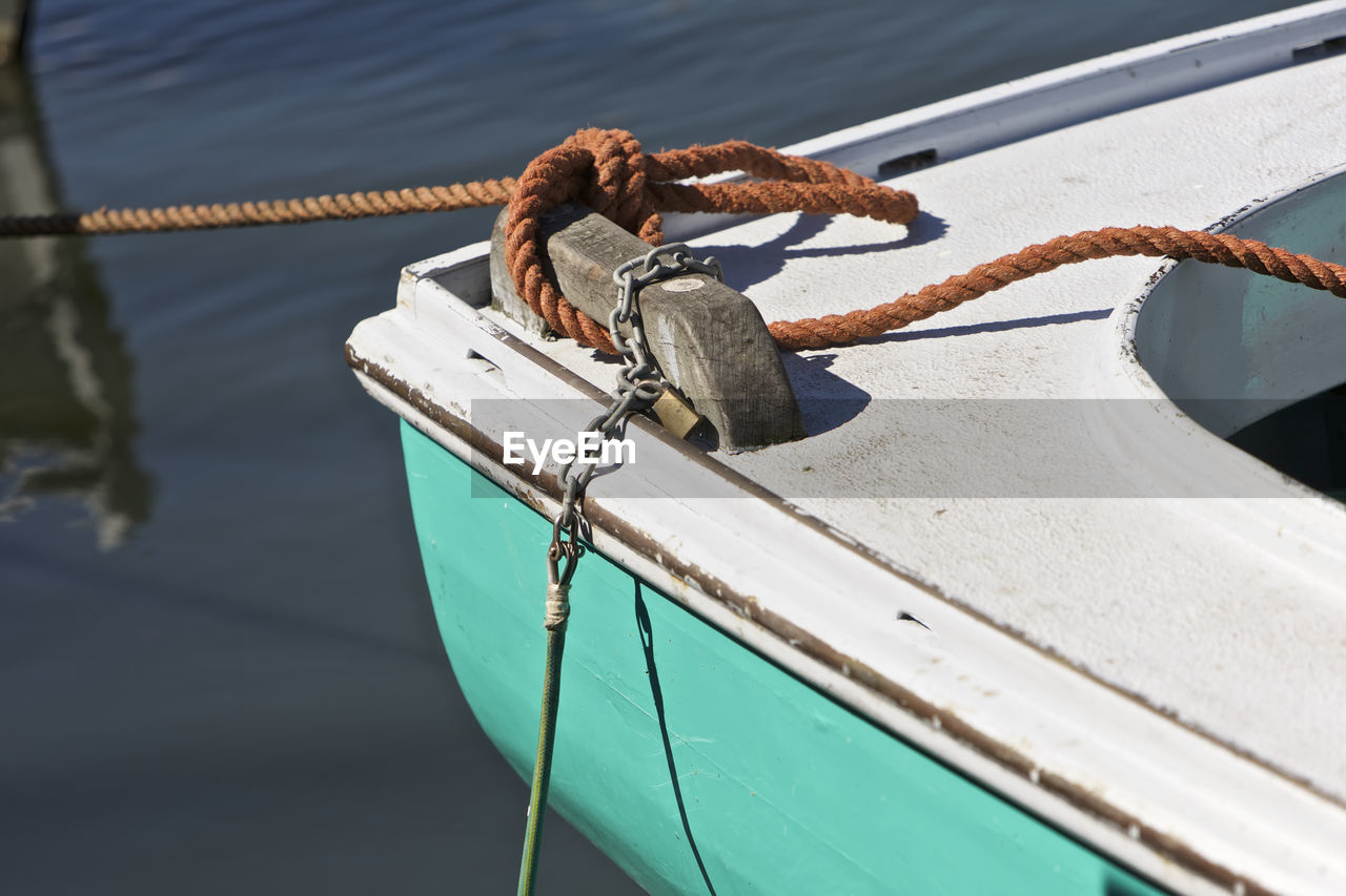 High angle view of boat moored on lake