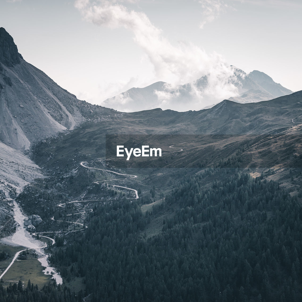 High angle view of mountains against sky