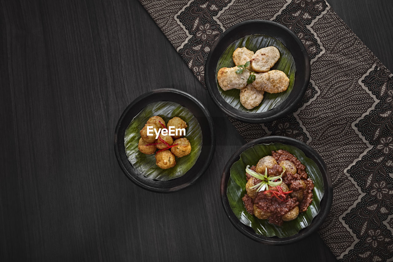 High angle view of food in plate on table