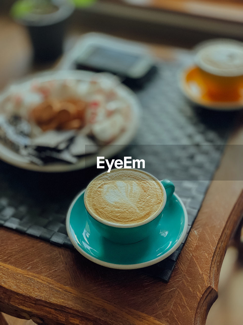 High angle view of coffee on table