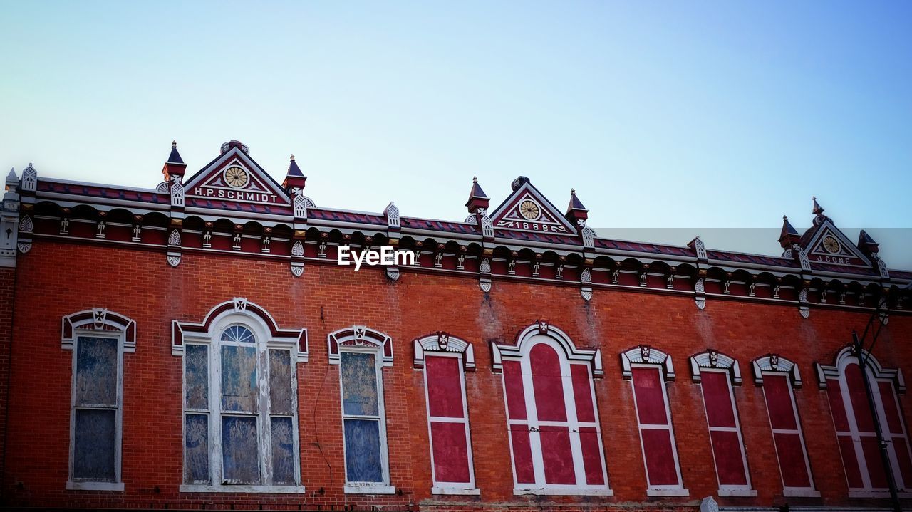 Low angle view of warren opera house against clear sky