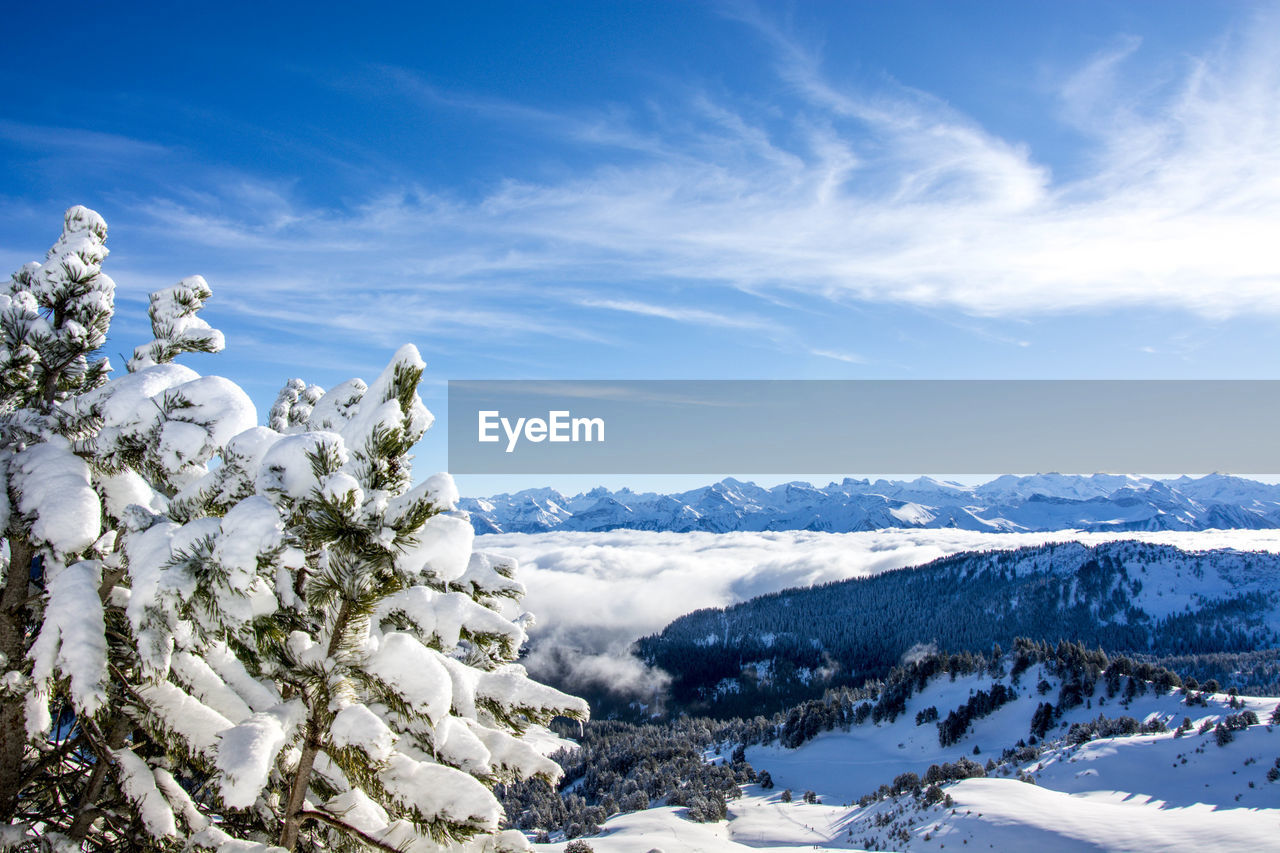 Scenic view of snowcapped mountains against sky